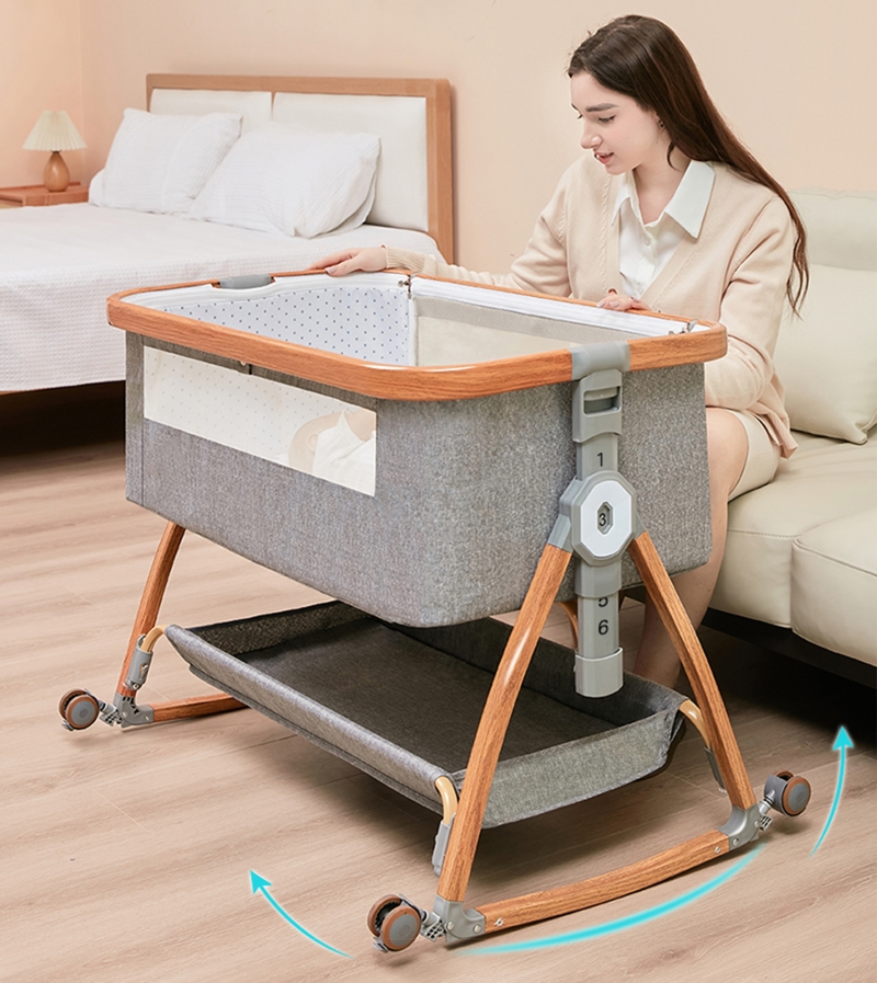 Lit Berceau Cododo Bébé Joyeuse Planet - Matelas Fibre Coco, Table à Langer, Pliant Et Portable (Woody)