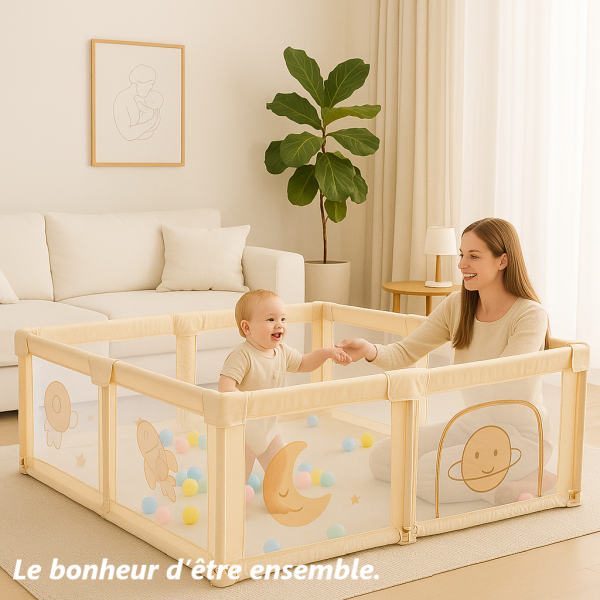 Parc bébé pliable 130×130 cm avec tapis, facile à transporter – Marque française