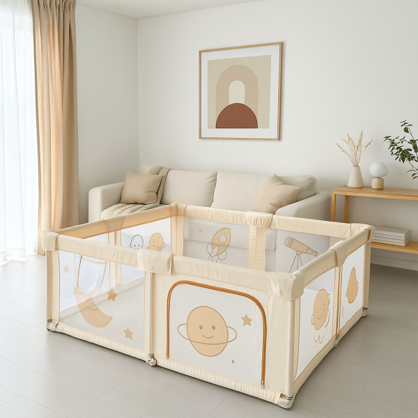 Parc bébé pliable 130×130 cm avec tapis, facile à transporter – Marque française